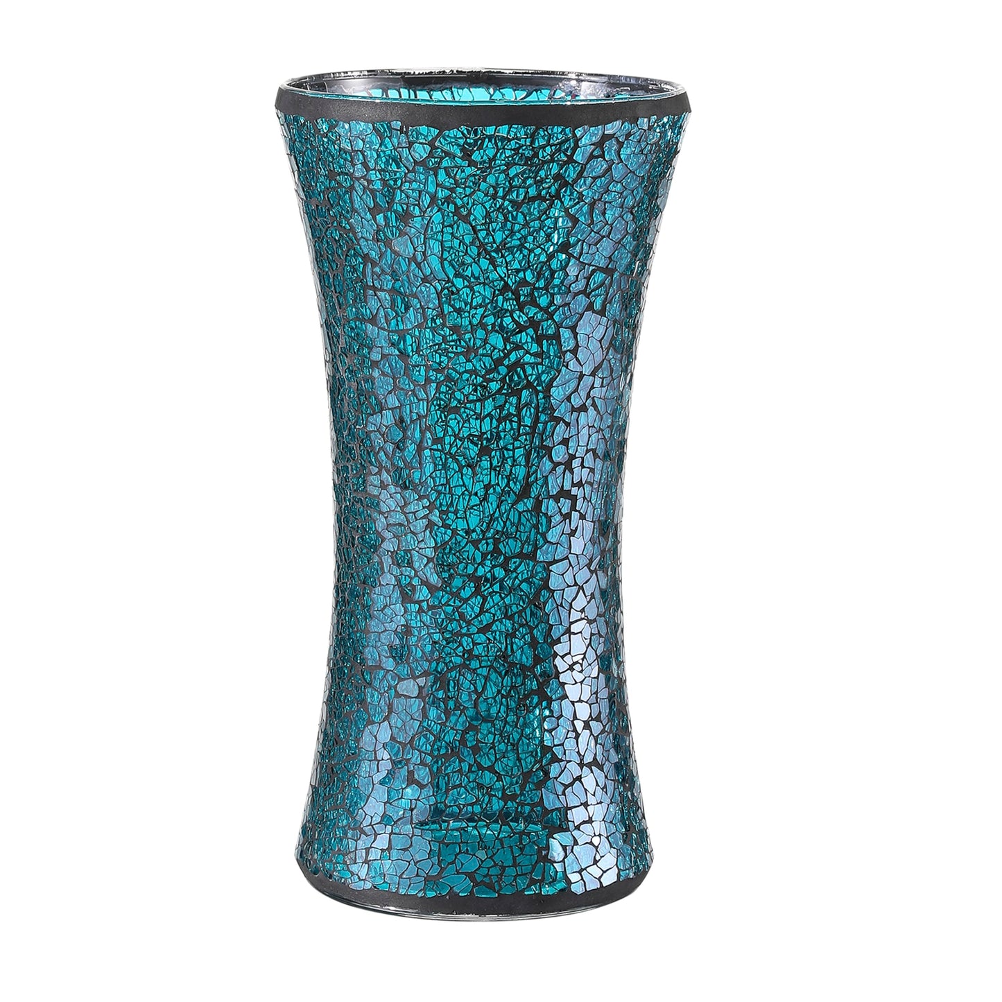 Decorative Mosaic Glass Vase, 5x10 Inches, Crackled Design Table Centerpiece (Teal)