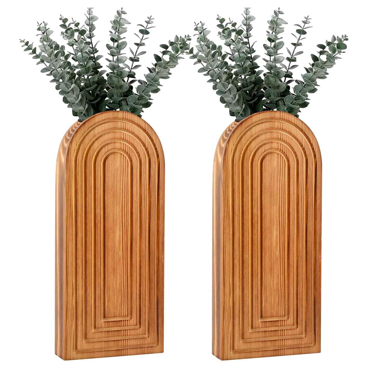 Zorivane 2PCS Wooden Wall Vase Set, Boho Hanging Planter for Indoor Plants & Flowers, Natural Wood Wall-Mounted Planters for Art Home Decor