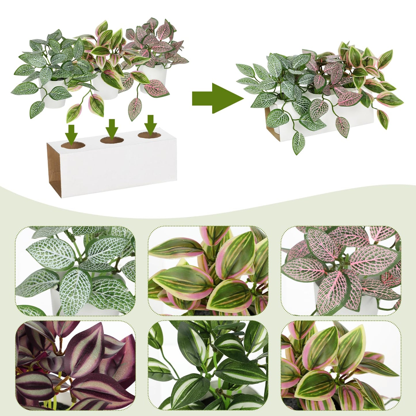 Hollyone Fake Plants 6 Pack Artificial Plants Indoor Faux Plant with White Plastic Pot Small Fake Potted Plant for Home Aesthetic Living Room Bathroom Desk Shelf Office Decor