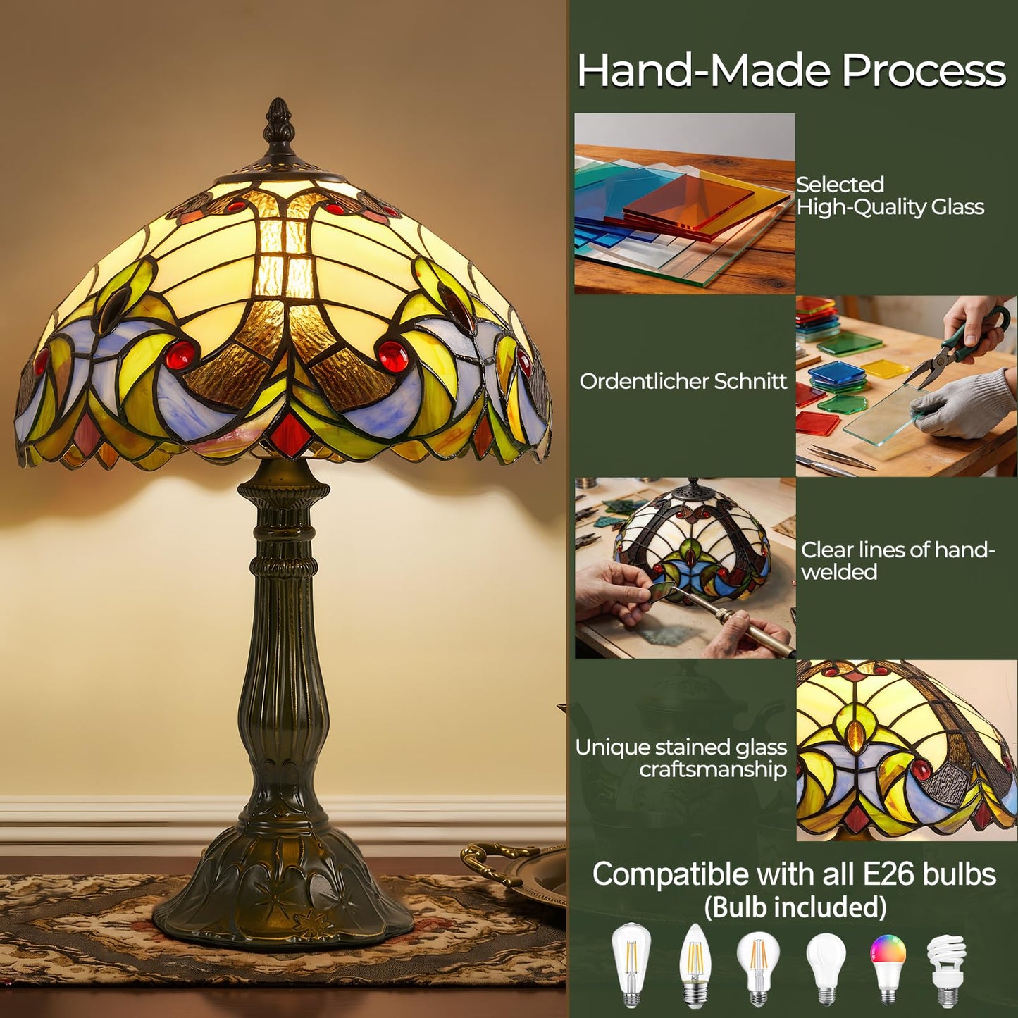 Rynxphera Tiffany Table Lamp,12 in Baroque Liaison Stained Glass Style Lamp