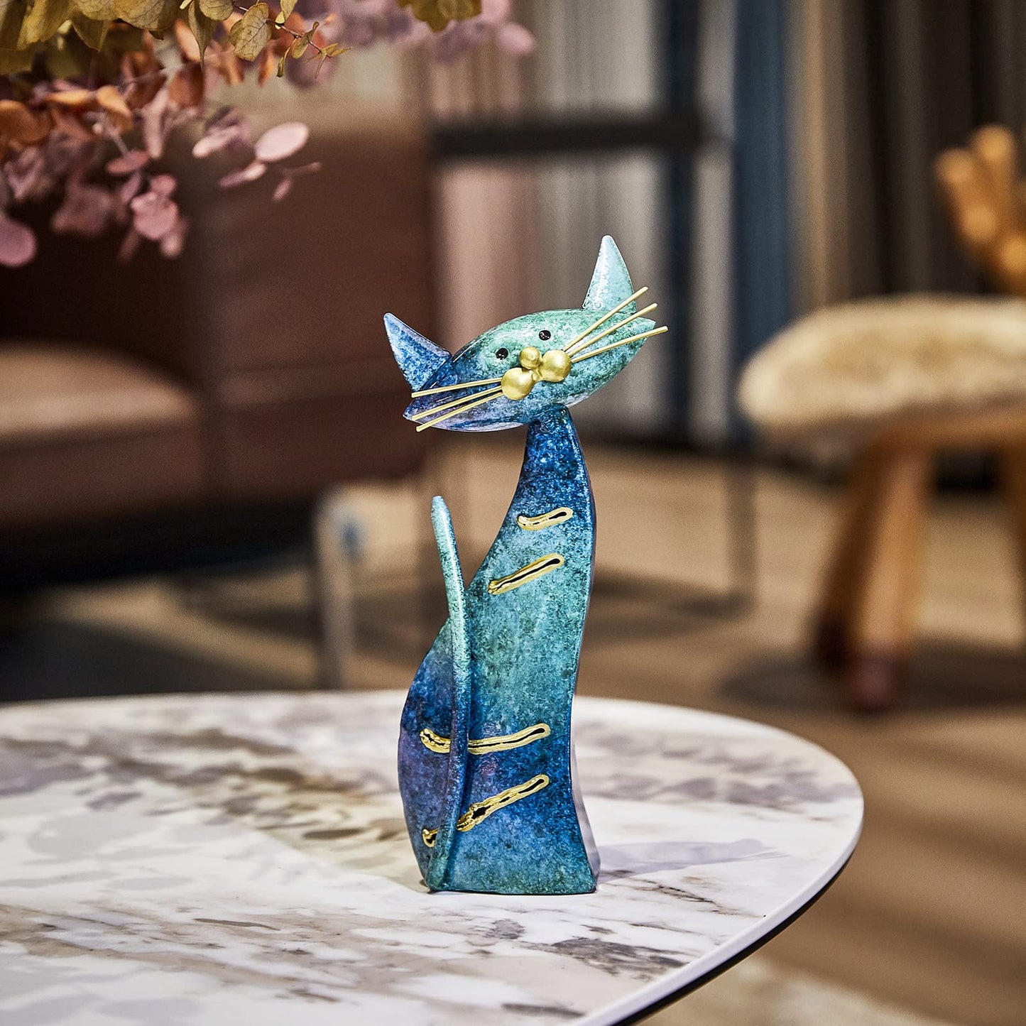 Aayla Cat Statues – Set of 3 Small Blue Aqua Cats Figurine Adorable Kitty Gift for Cat Lovers, Home Kitchen Decoration (8.5" H Blue)