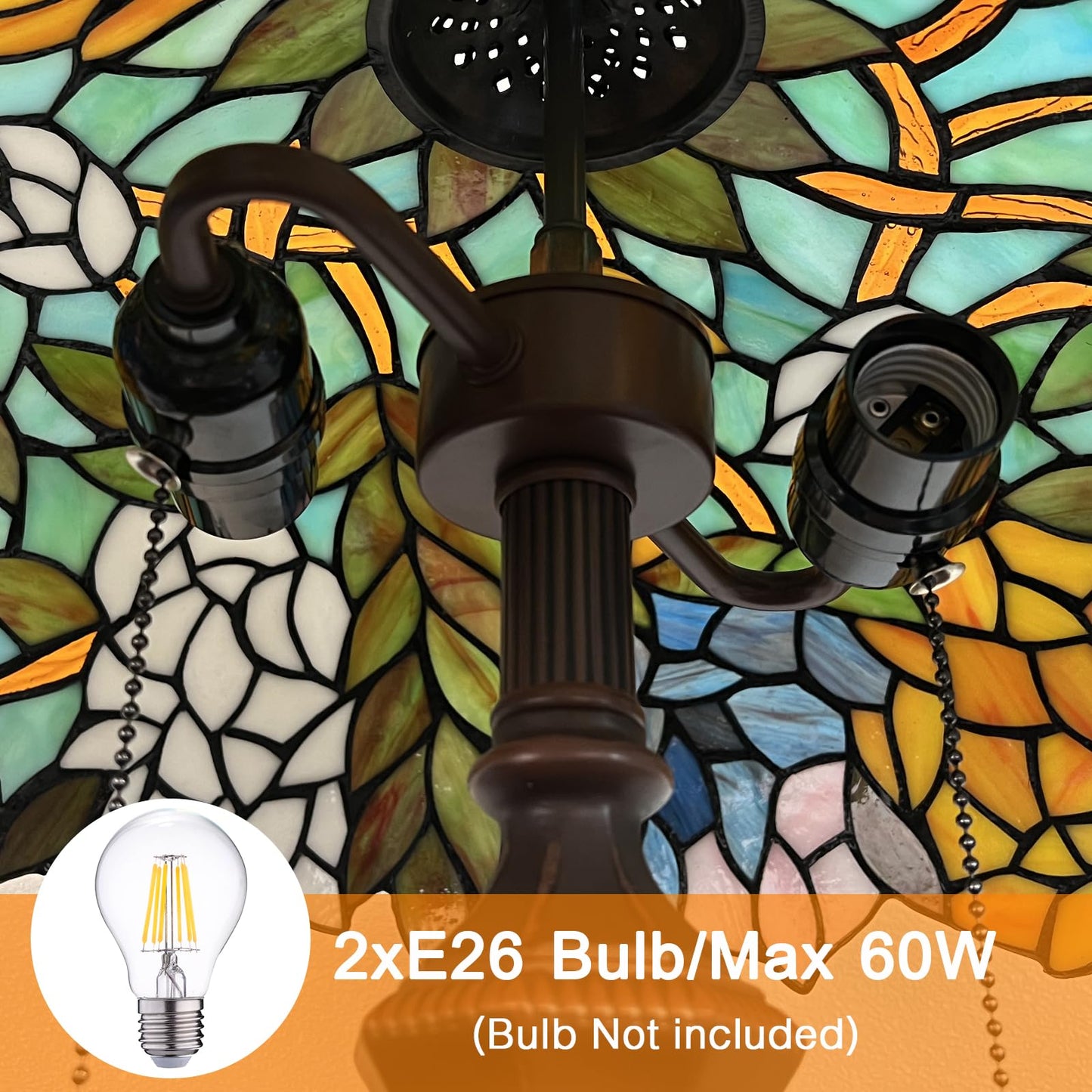 Capulina Tiffany Lamp Wisteria Stained Glass Table Lamp 2-Light