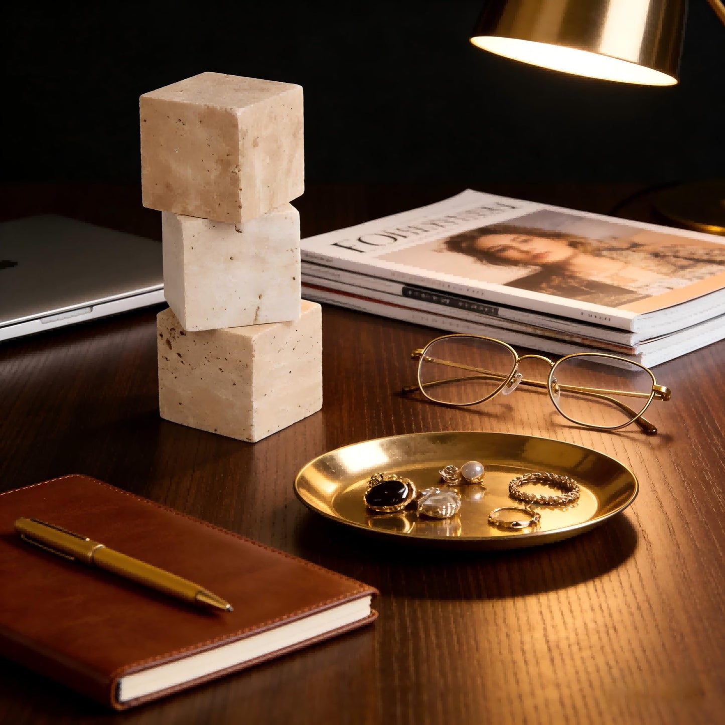 SIRIZEN-DIVING Natural Travertine Stone Jewelry Holder, Vanity Tray, Coasters and Decorative Blocks Set, Beige Multi-Size Marble Cubes for Home Office Decor (block-5x5x5cm)