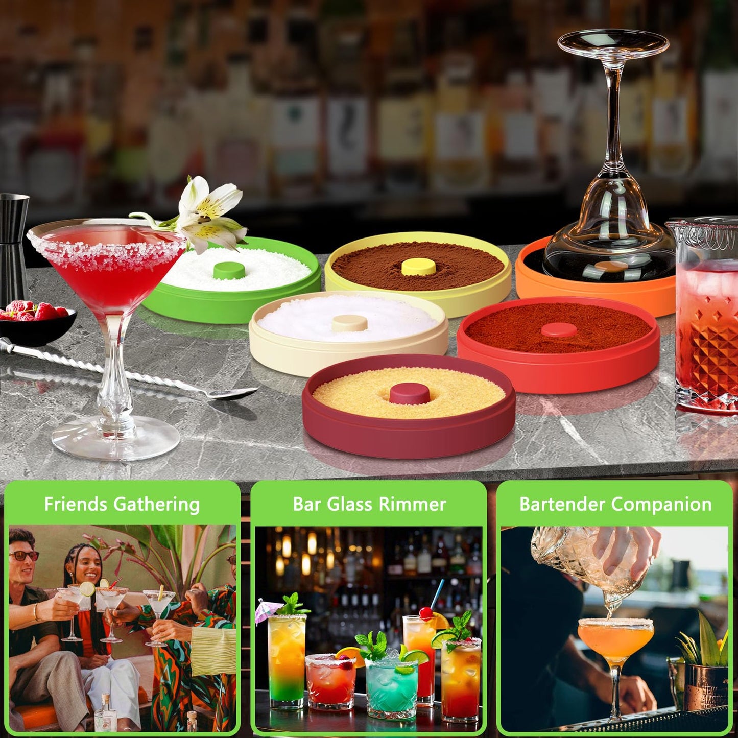 Margarita Salt Rimmer Set, 6-Tier Sugar Rimmer for Cocktails, Bartender Tool with Salt Box Spice Container for Margaritas, Bloody Marys and Gimlets (with 3 Sponges)
