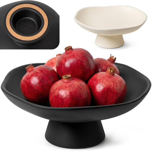 EDELHAUS Modern Concrete Fruit Bowl for Kitchen Counter – Decorative Pedestal Bowl, 11.2” Wide Minimalist Fruit Tray for Home Décor, Table Decor, Entryway Key Bowl