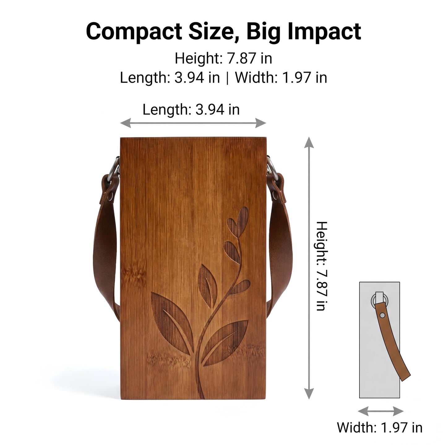 Set of 2 Bamboo Wall Planters Indoor Plants Brown Wood Wall Vase with Durable Leather Handle Boho Wall Decor Living Room Hanging Propagation Stations for Dried Flowers Paintbrushes
