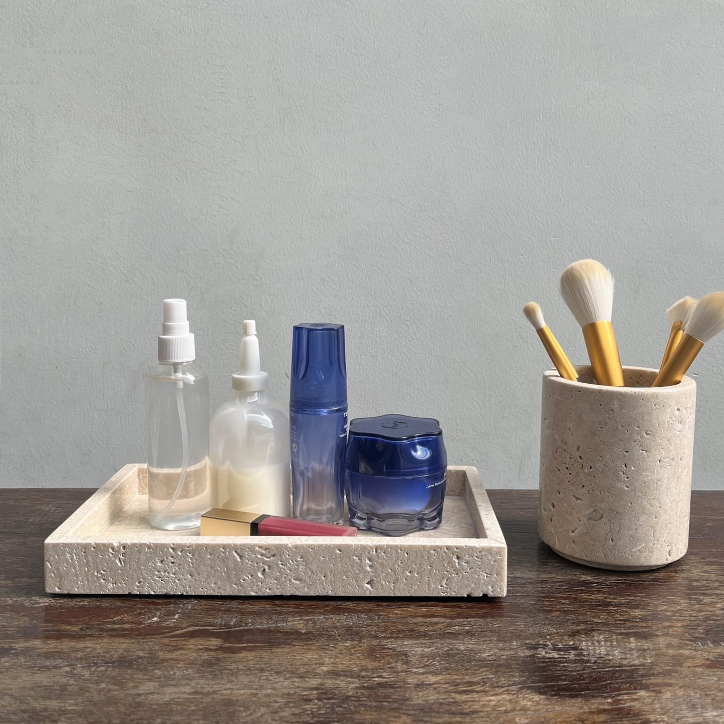 StonePlus Natural Marble Elegant Jewelry Tray Small Stone Organizer for Dressroom/Bathroom/Coffeeshop (Beige Travertine, 9.84Lx5.91Wx1.18H)