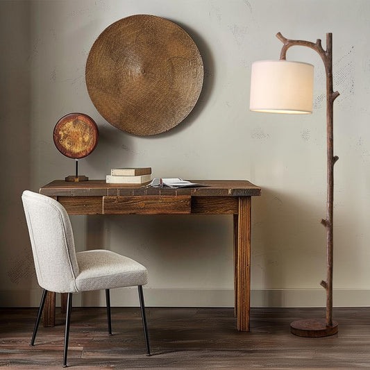 OYEARS Retro Farmhouse Floor Lamp for Nursery Living Room Rustic Standing Lamps Tree Trunk Deco Modern Country Vintage Wood Floor Lamp（Brown）