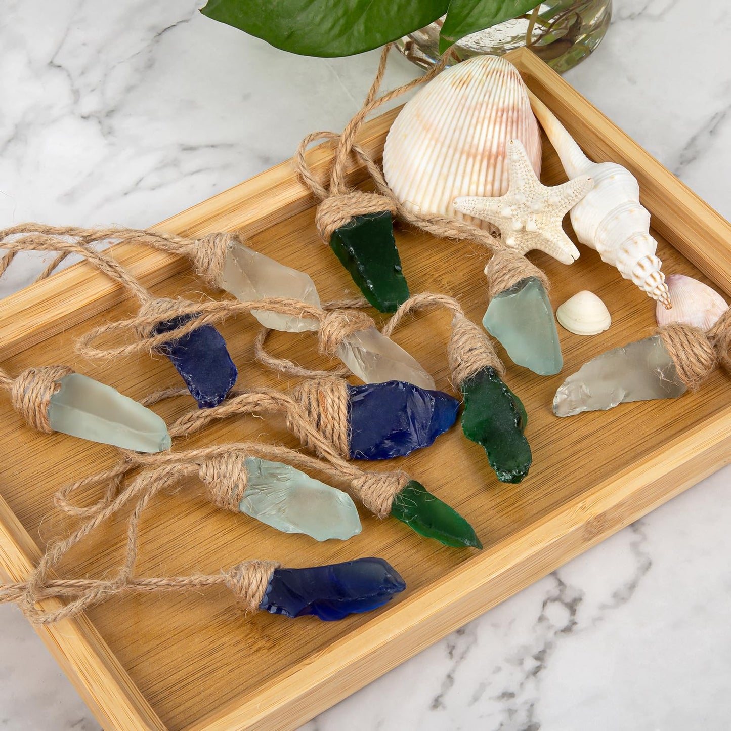 12PCS Handmade Sea Glass Block Ornament Pendant - Sea Glass Crafts Coastal Decorative, Beach Themed SeaGlass Ornament Sets for Christmas Tree, Centerpiece, Home Decor Beach Weddings and More