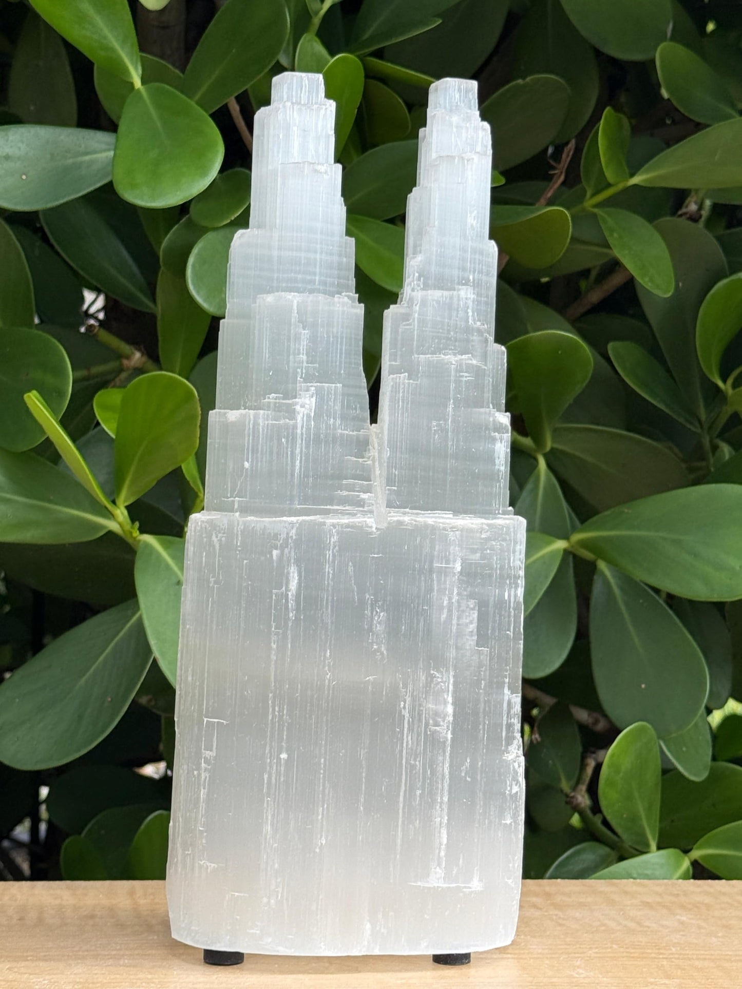 GAF TREASURES X-Large Selenite Twin Skyscraper Lamp – Natural White Healing Crystal Twin Tower, Two-Tower Selenite (14")