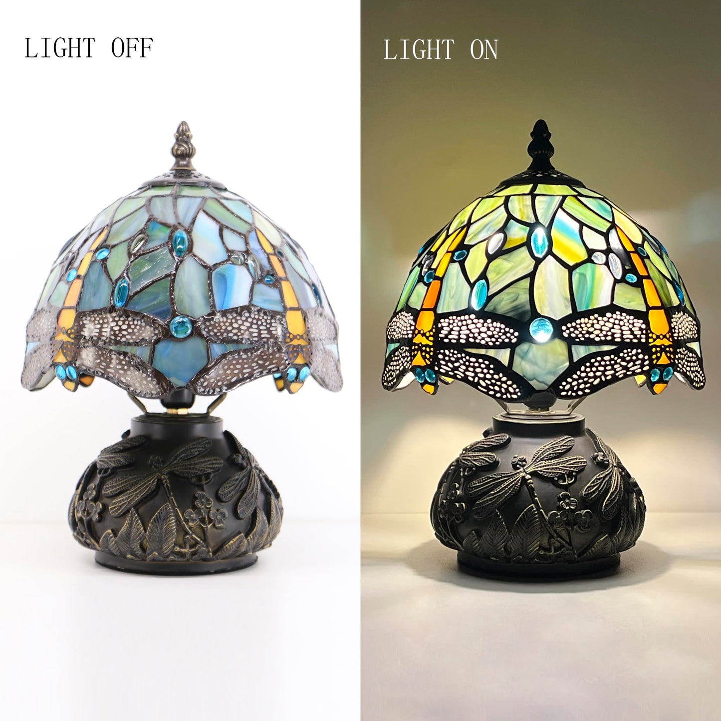 HWDFEI Small Tiffany Mushroom Table Lamp,Mini Memory Sympathy Antique lamp 8X11 Inch (Brown Dragonfly)