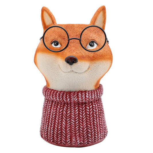 Resin Fox Flower Vase, Unique Lava Red Sweater Fox Sculpture Decoration Aesthetic Flower Vase for Home Decor