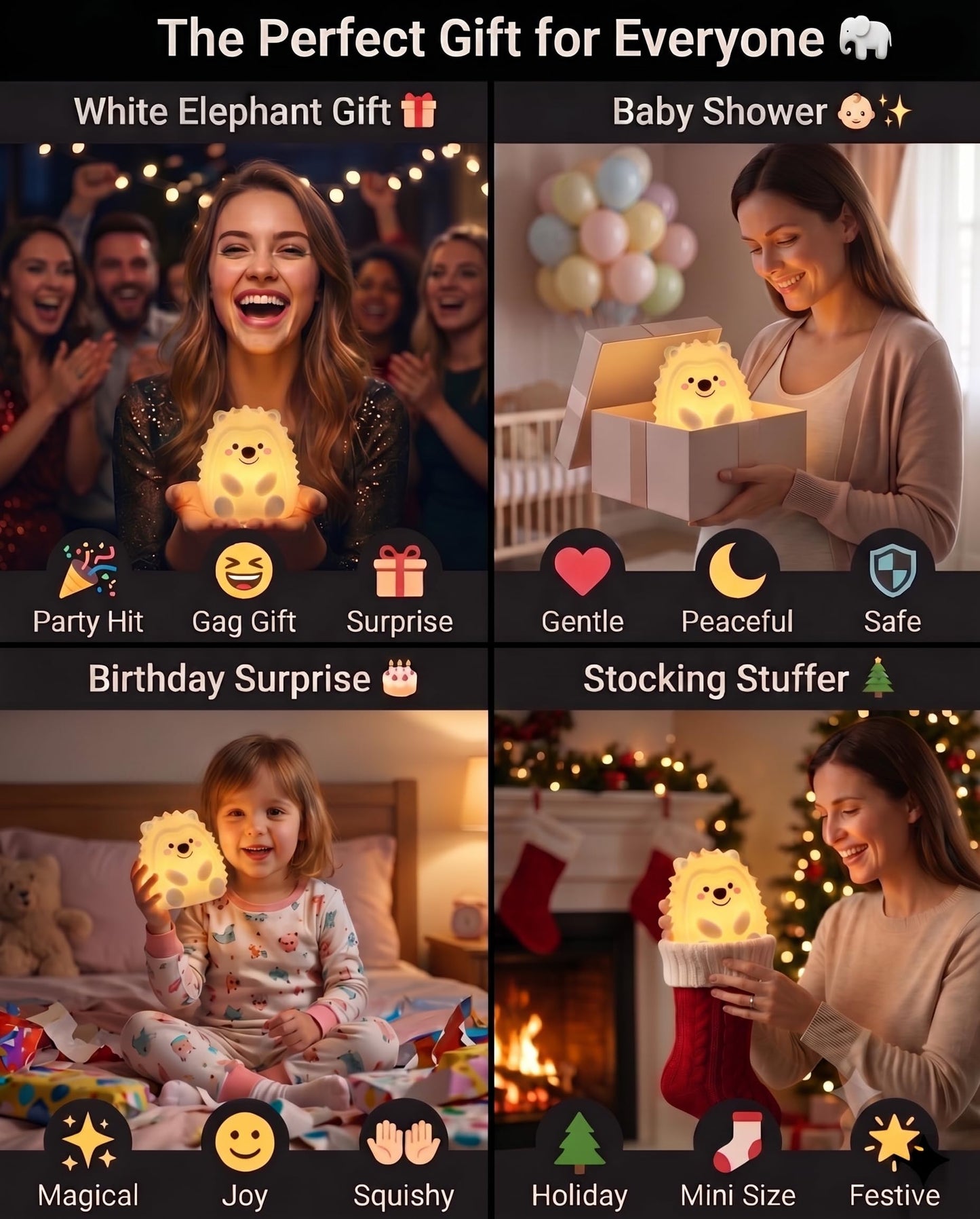 Hklynvia22 Hedgehog Night Light for Kids, 15/30/60 Min Timer Squishy Silicone Lamp, Touch/Remote 8-Color BPA-Free Rechargeable Night Light for Baby Nursery, Breastfeeding Bedside Sleep Buddy Gift