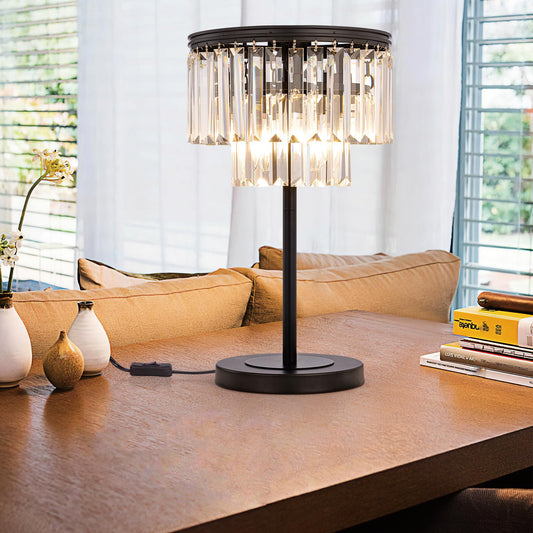 Wellmet 3 Lights Crystal Table Lamp, Bedside Lamp for Bedroom