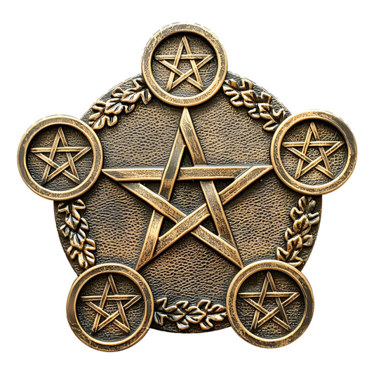 Pentacle Star Candle Holder, Resin Tealight Holder Tray with 5 Sockets, Golden Altar Supplies, 8.7 in Astrology Pentacle Altar Plate for Rituals, Spells, Home Decor