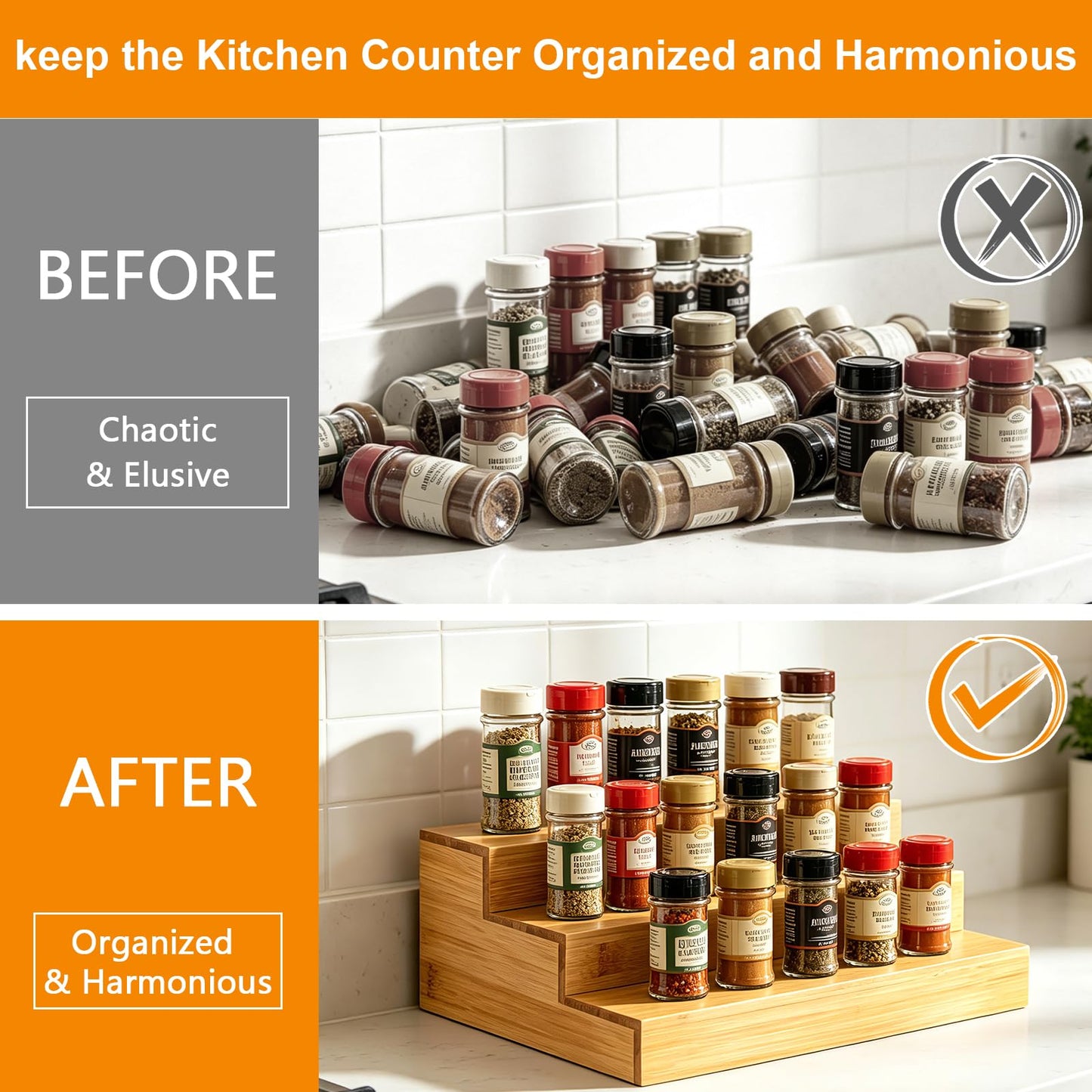 Mobpqable Spice Rack Organizer for Cabinet - 2PCS 11.8in Bamboo Spice Shelf