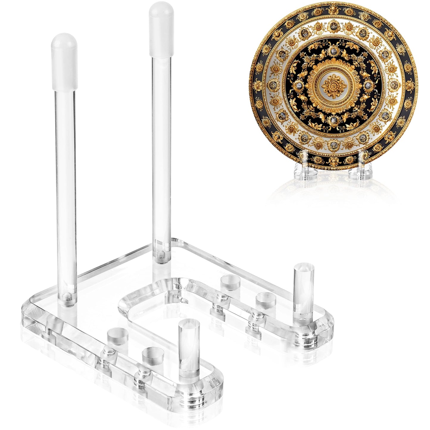 FODIENS Plate Stands for Display, 1 Pack Clear Acrylic Display Easel with Adjustable Pegs for Decorative Plate, Books, Records, Plaque, Picture Frame, Platter Tabletop Art (1-Pack)