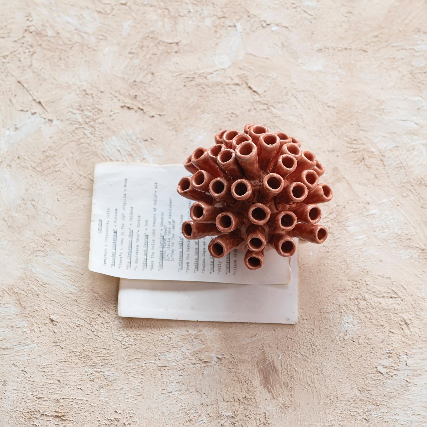 Creative Co-Op Stoneware Coral Shaped Vase with Crackle Glaze, Coral