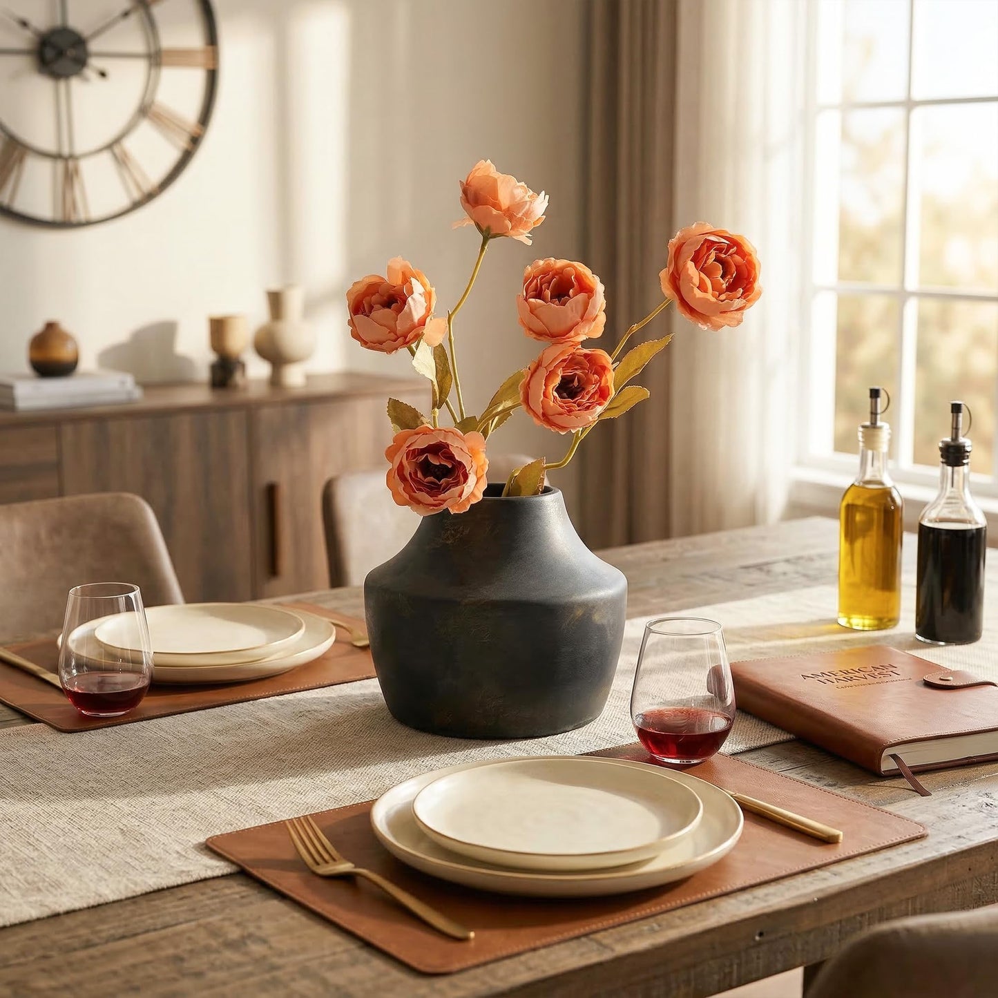 FancyPlus Black Ceramic Flower Vase, 5.3 in White Rustic Farmhouse Vase, Small Handcrafted Weathered Pottery Vases, Decorative Terracotta Vases for Flower, Living Room, Centerpieces, Table, Home Decor