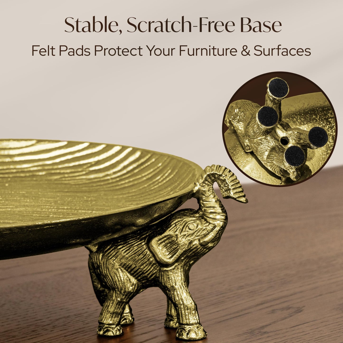 JUUVANA Round Decorative Tray – Antique Gold Tray Round with Elephant Stand, Coffee Table Tray, Dining Table Centerpiece Decor, Decorative Trays for Home Decor