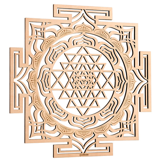Qallicon 11.5'' Sri Yantra Wall Decor, Mandala Sacred Geometry Wall Art, Crystal Grid Chakra Wooden Yoga Art, Meditation Altar Zen Decor Spiritual Gifts