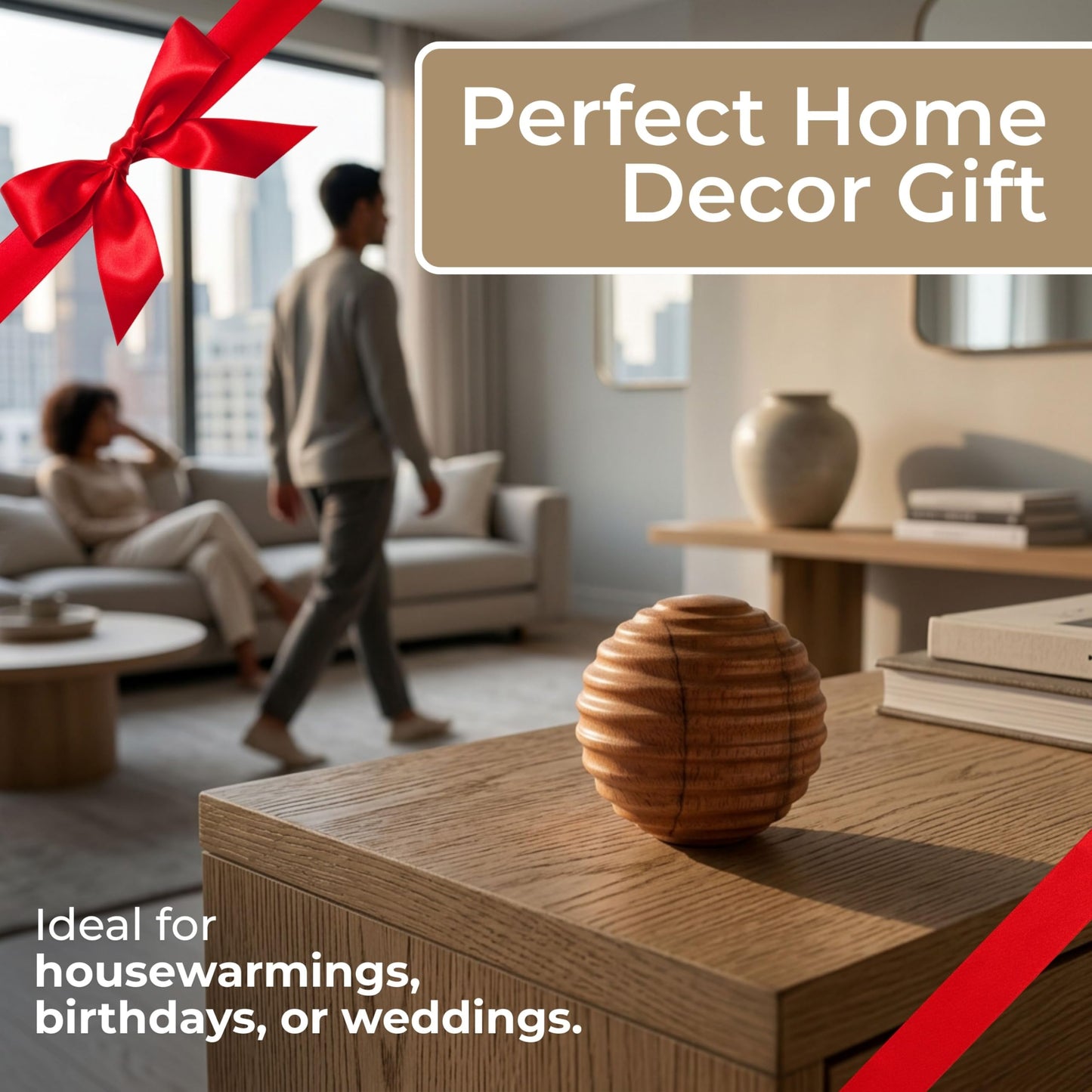 Sagebrook Home Wooden Decorative Orb – 4" Handcrafted Brown Accent Sphere for Home, Office & Living Room Decor