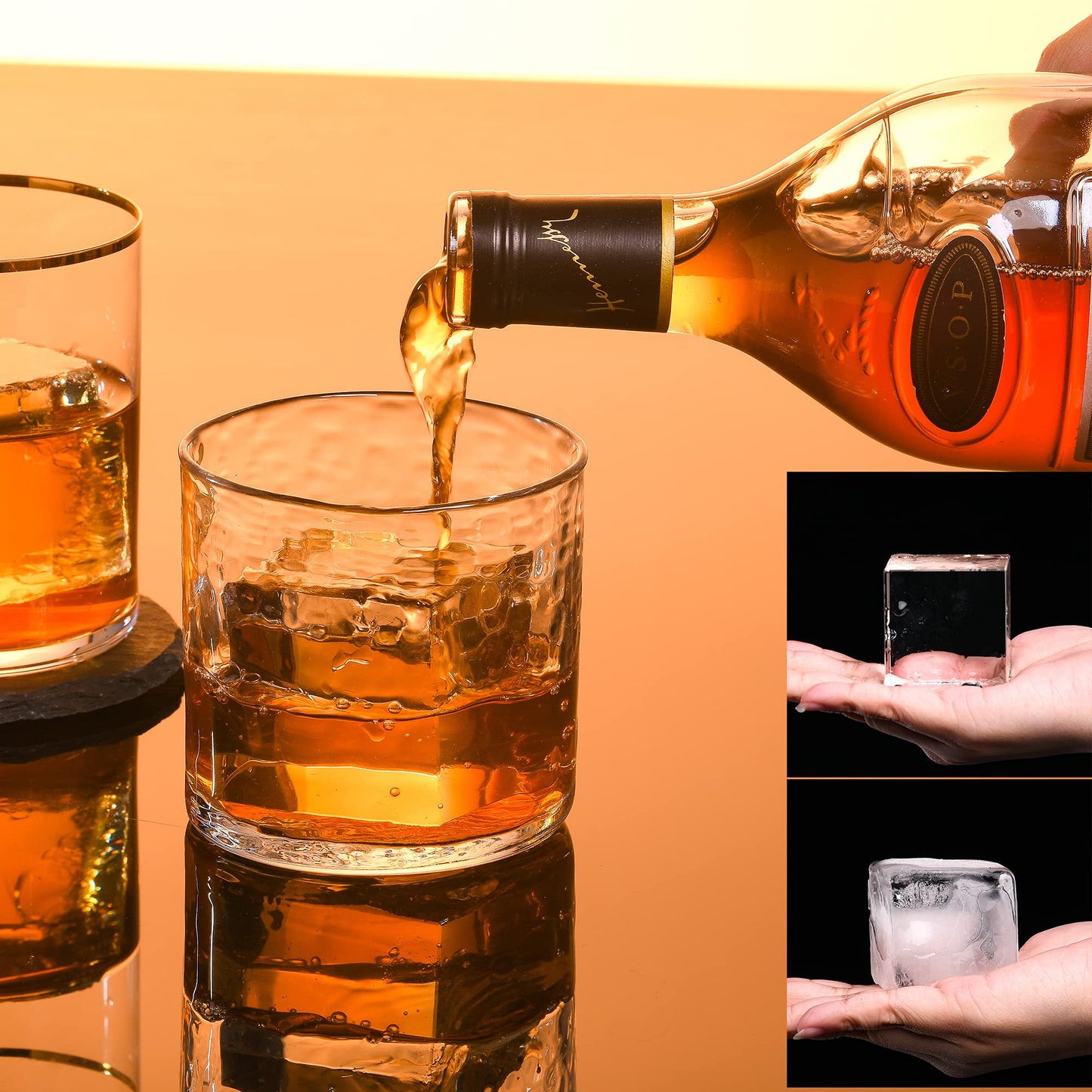 Clear Ice Cube Maker Tray - 2 Inch Clear Ice Cube Silicone Mold,10 Large Crystal Ice Cubes for Whiskey and Cocktail