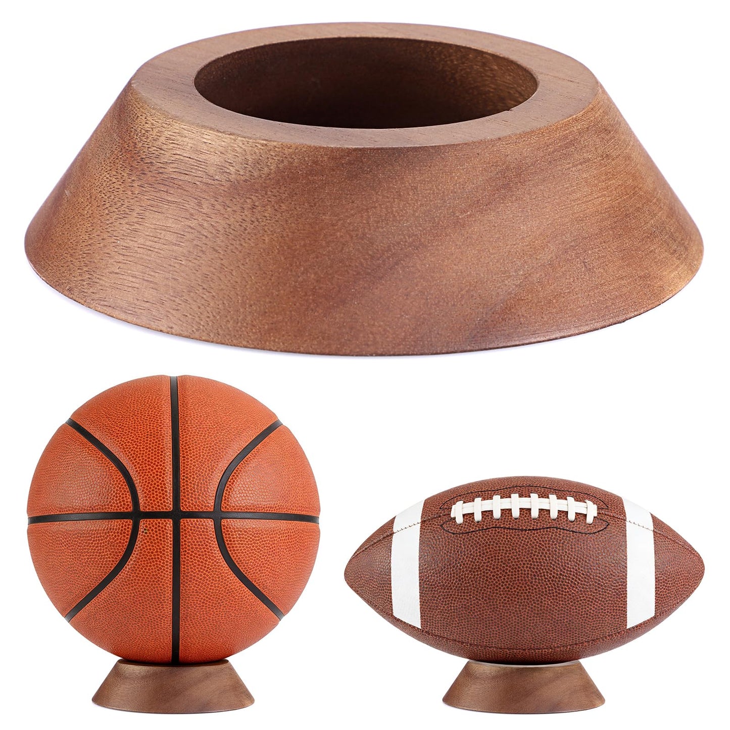 JUXYES Wooden Sphere Holder Display Stand, 3 Pack Large Wood Sport Ball Stand, Simple Round Display Easel Stands for Soccer Ball, Footballs, Baseball, Tolleyball, Basketball, Rugby