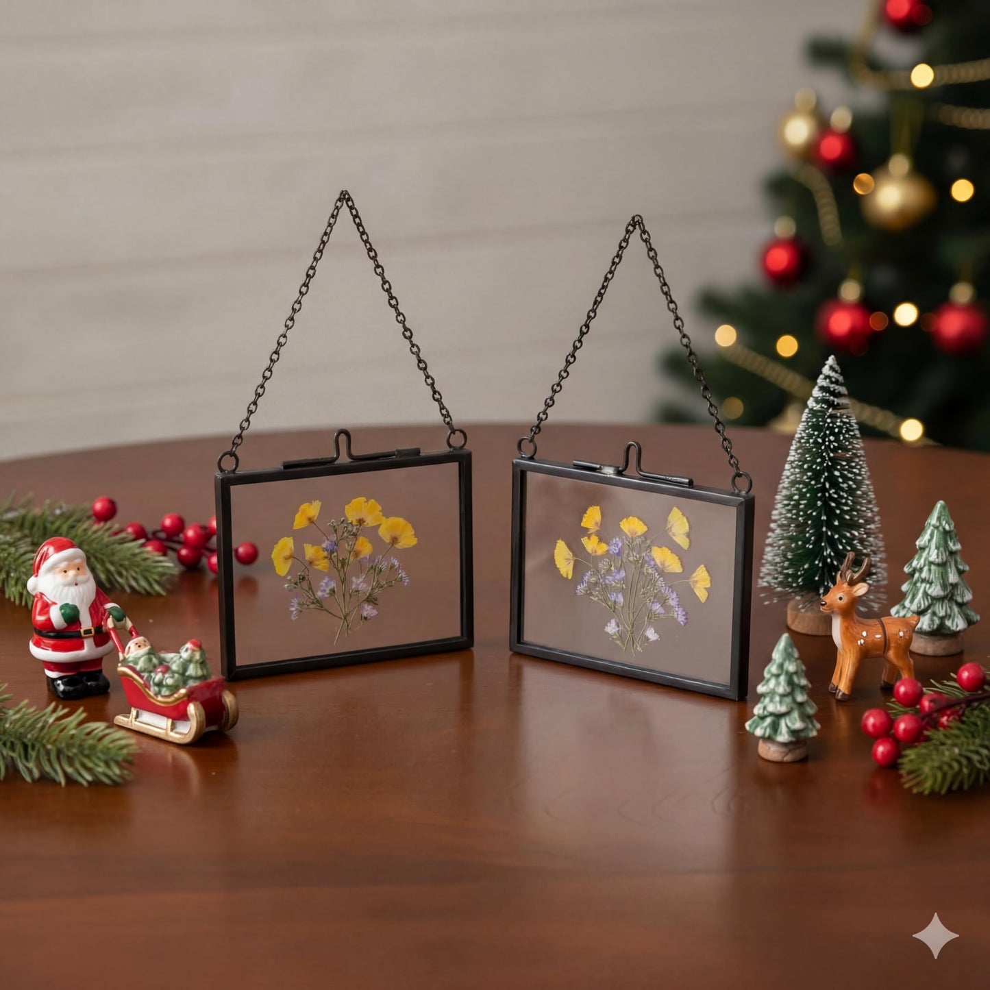 FOCHIER F 4 Pcs Pressed Flower Frame with Tweezers, Wall Hanging Tabletop Display Double Glass Frames with Metal Chain for Pressed Dried Flowers Plants, Horizontal and Vertical Picture Frame, Black, FRAMES ONLY