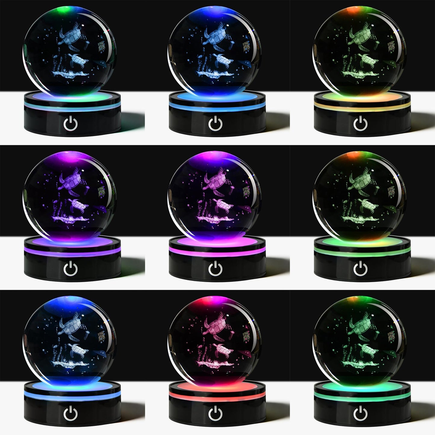 QIANCHANG Sea Turtle 3D Crystal Ball with LED Stand, 80mm Glass Sphere Night Light Lamp, Ocean Animal Crystal Figurines Collectibles, Turtle Lover Gifts for Men & Women