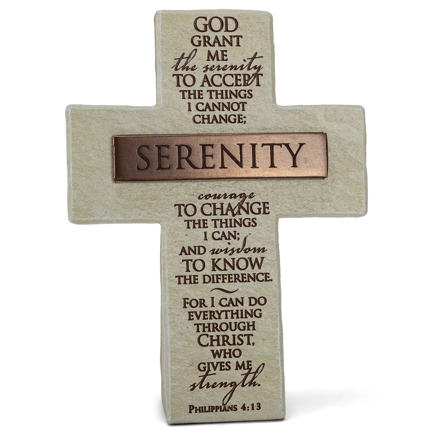 Lighthouse Christian Products Serenity Prayer Bar Cross Classic White 4 x 6 Cast Stone Decorative Sign