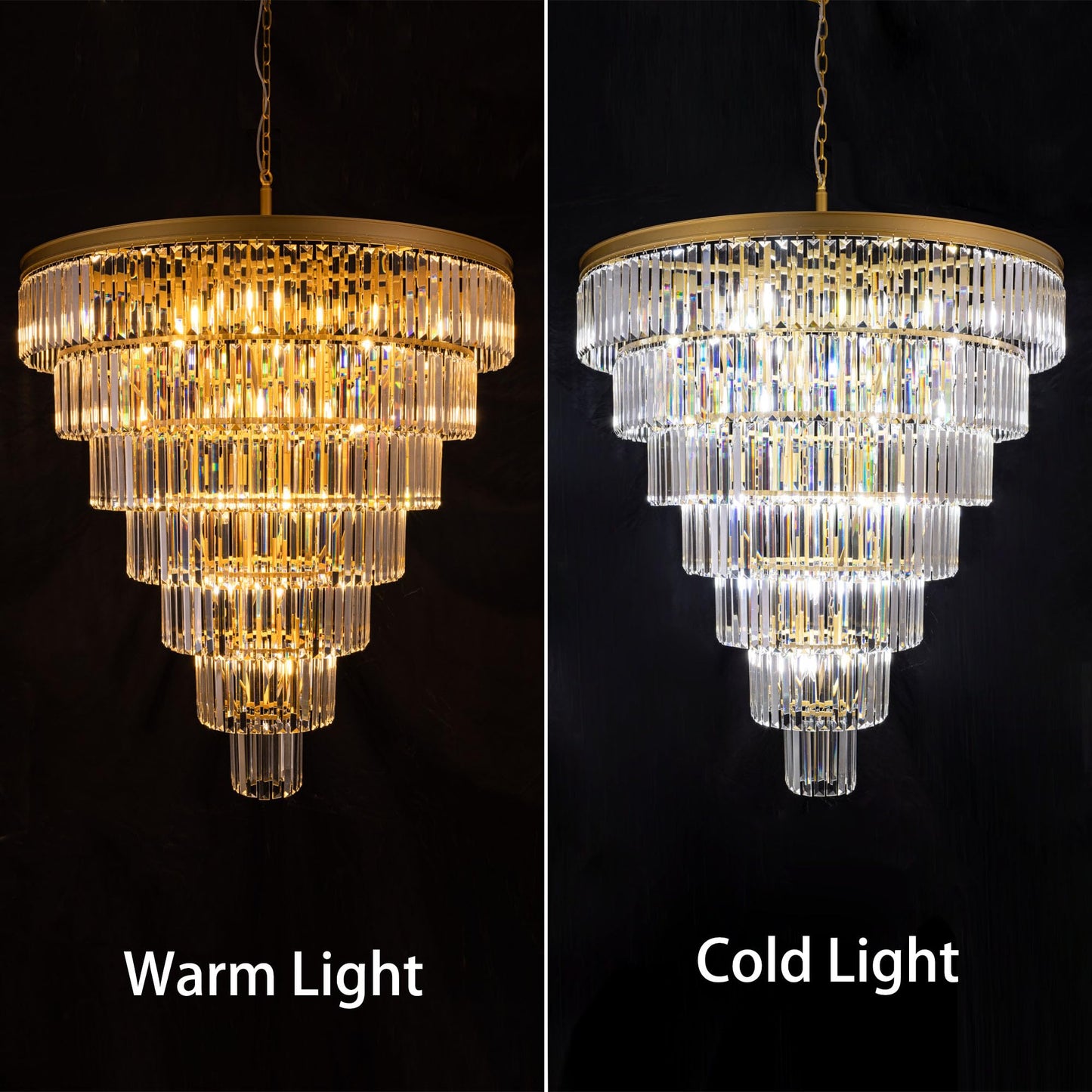 TOCHIC Large Crystal Chandelier for High Ceiling, 40-inch 7-Tier Modern Gold Crystal Chandeliers Lighting Fixture, Raindrop K9 Round Light for Entryway Staircase Foyer Living Bedroom Dining Room