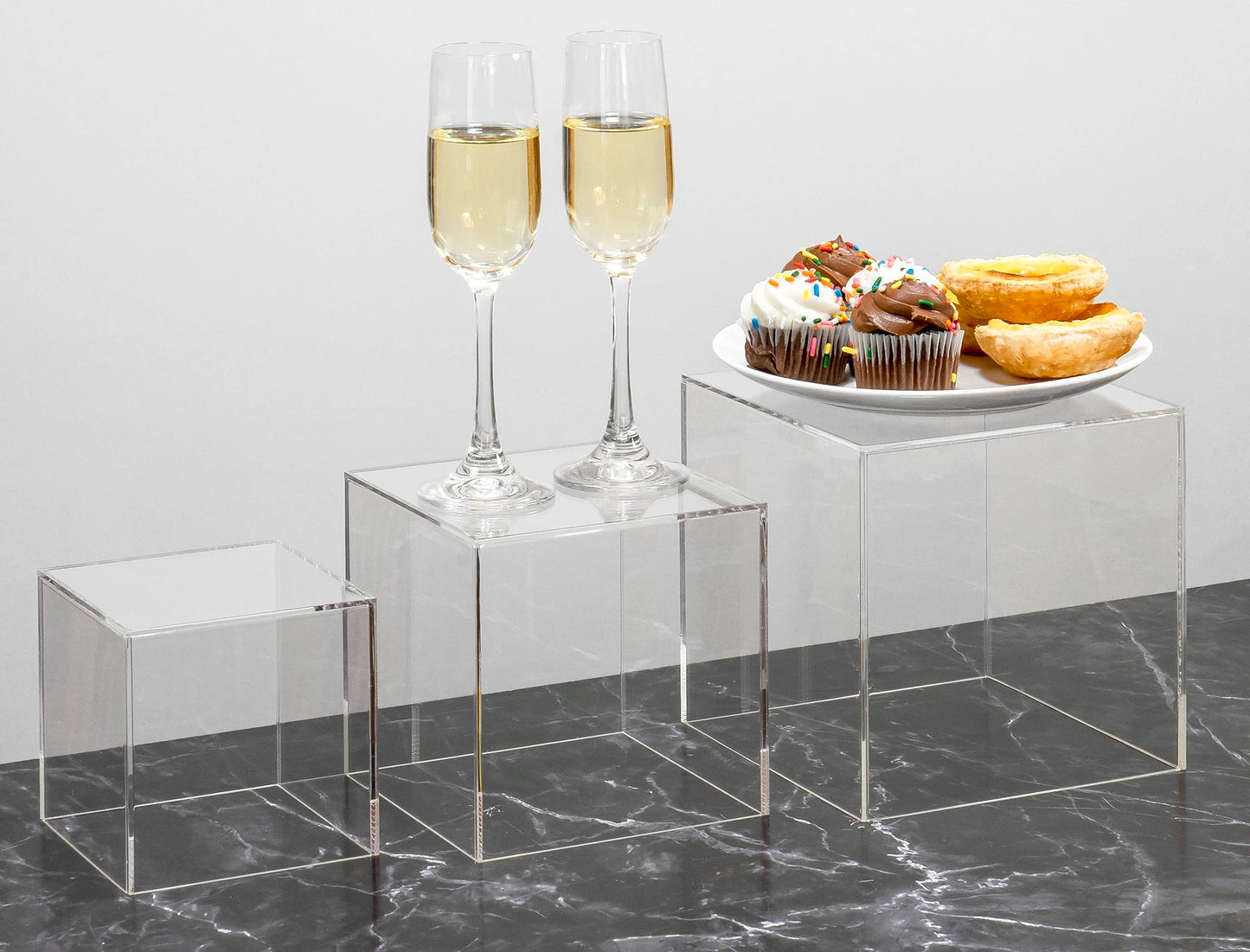 Red Co. Set of 3 Crystal Clear Acrylic Cube Display Nesting Riser Stands with Hollow Bottoms | Transparent - 2-Pack