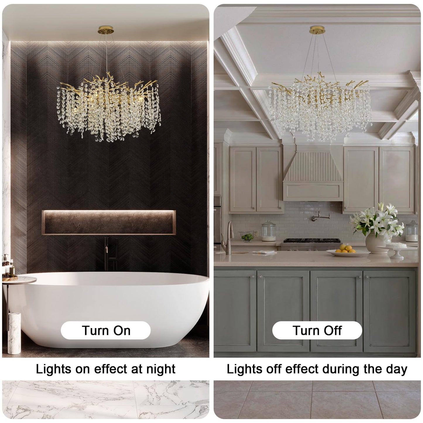 esianu Crystal Chandelier for Dining Room, D31.5 Gold Tree Branches Chandeliers, 10-Light Snowflakes Round Modern Chandeliers for Living Room Kitchen Foyer Luxury Adjustable Hanging Chandelier