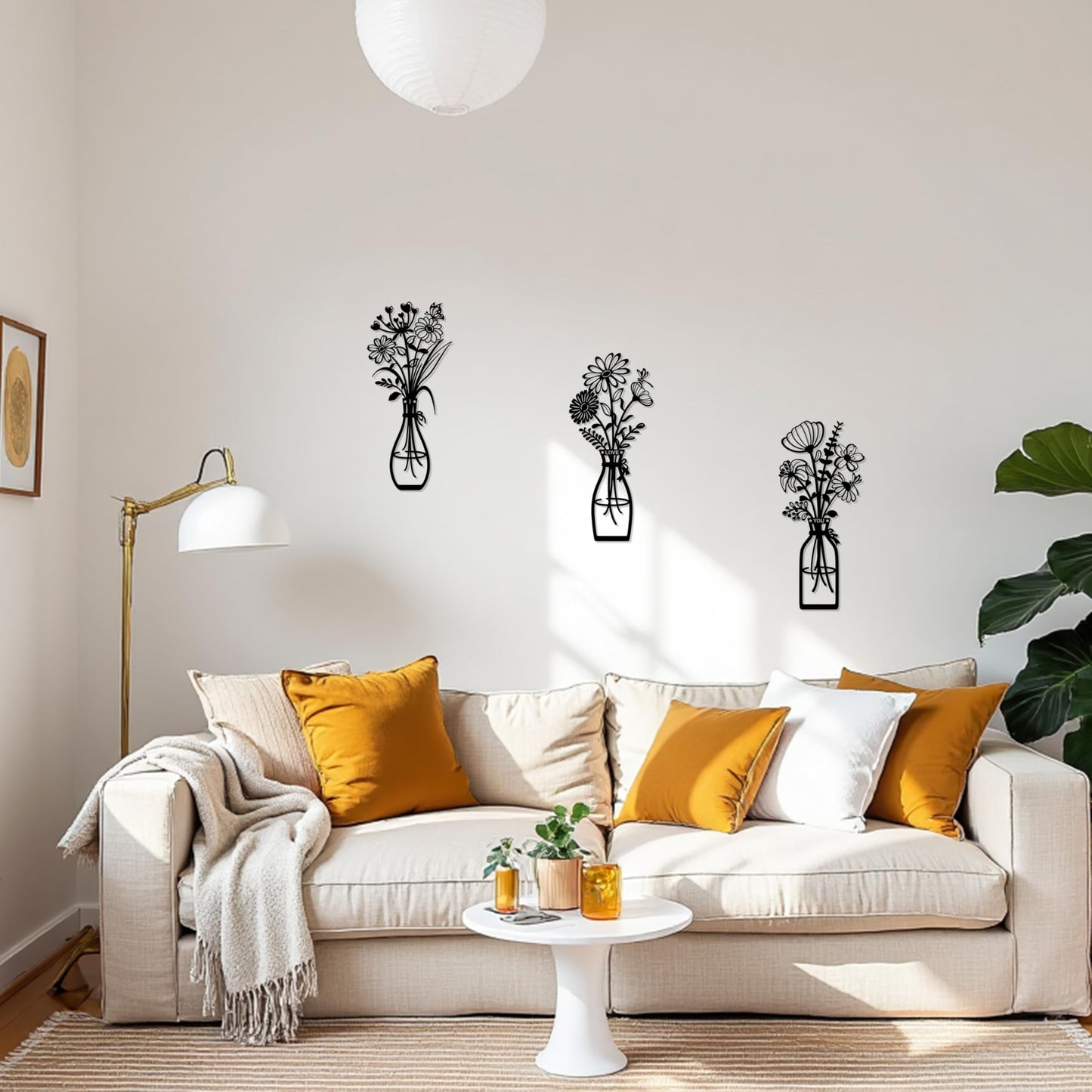 RIJINDOUJIN 3 Pieces Metal Flowers Wall Art Decor, Farmhouse Minimalist Bathroom Wall Decors Sculptures for Living Room Dining Room Bedroom Housewarming Gifts
