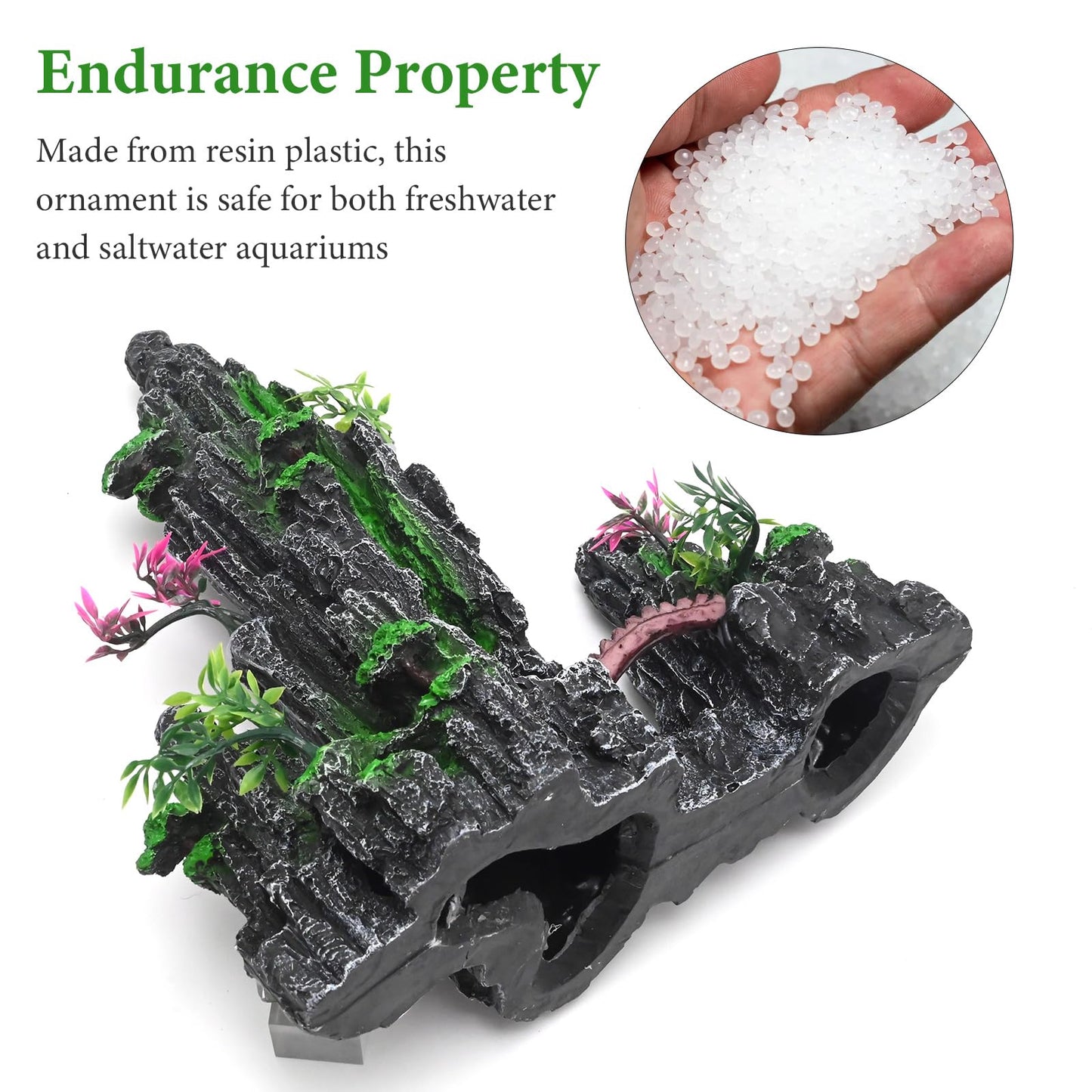 ZUDKSUY Aquarium Mountain View Stone Ornament, Resin Aquarium Cave with Trees Grasss, Fish Tank Decoration for Freshwater & Saltwater Tanks Fish Rest Play Hiding Cave