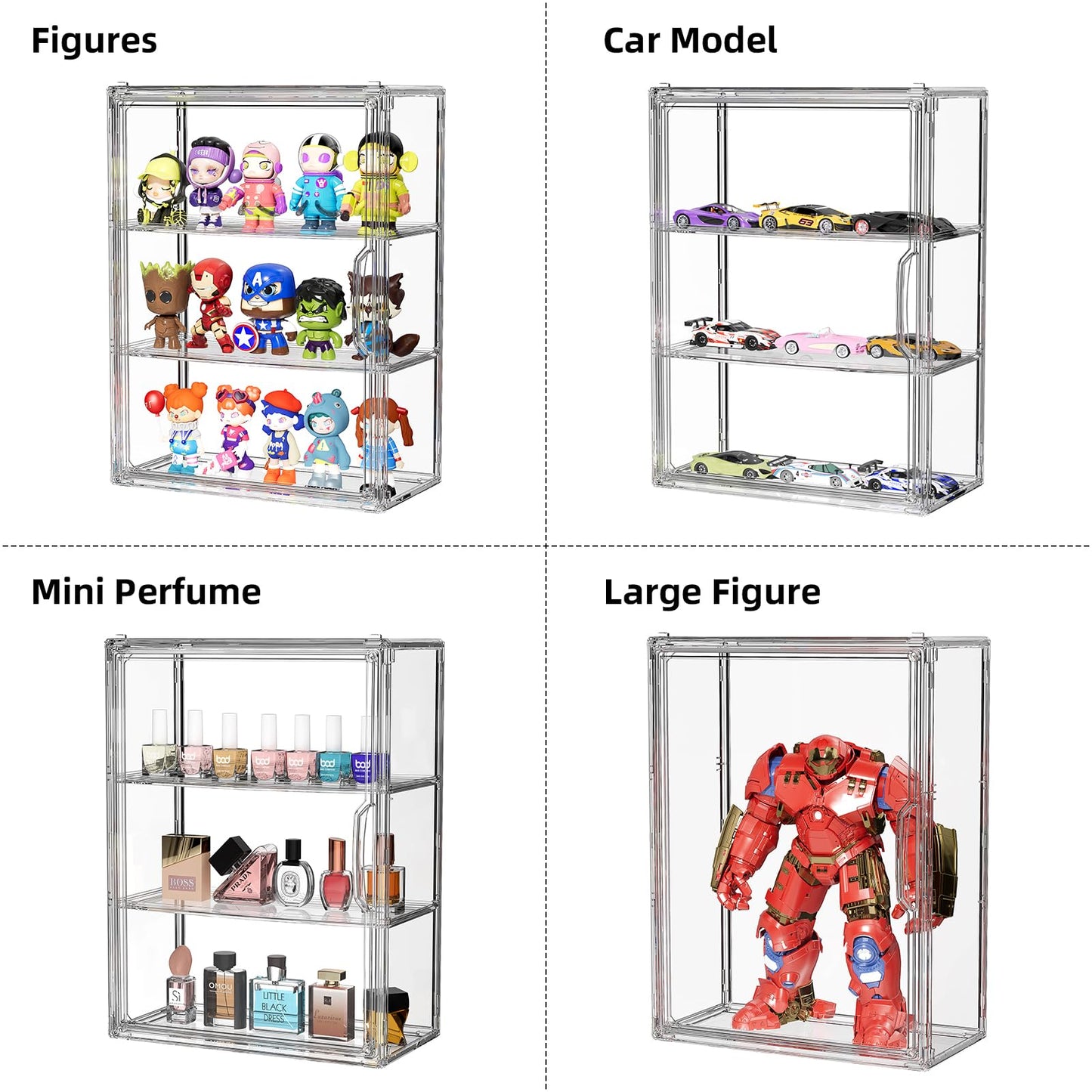 MSHOMELY Clear 3 Tiers Acrylic Display Case for Figures Collectibles 1 Pack Wall Mounted Hobby Figurine Display Case with Shelves, Display Shelf Storage Box for Action Figures, Car Model