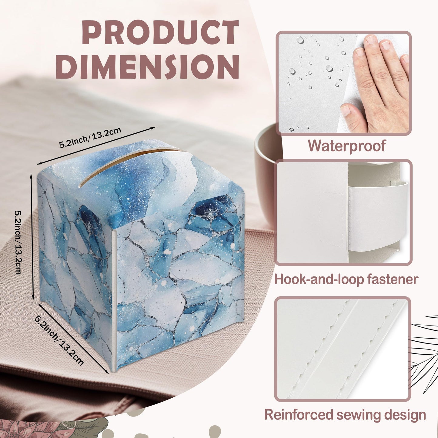 Blue Marble Textures Decorative Square Leather Tissue Box Cover - Tissue Holder Gifts for Women and Friends on Birthday Housewarming Home Decor Decorative for Bathroom Kitchen Office Car - A07