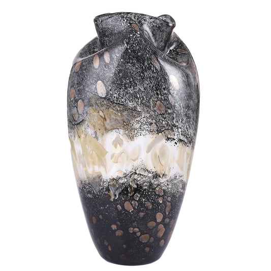Hand Blown Smoke Glass Vase,Black Amber Vases Home Decor,Vintage Gray Glass Vase, Round Bubble Art for Flowers,Farmhouse Vases for Table Decor and Modern Home Unique Abstract Design (S)