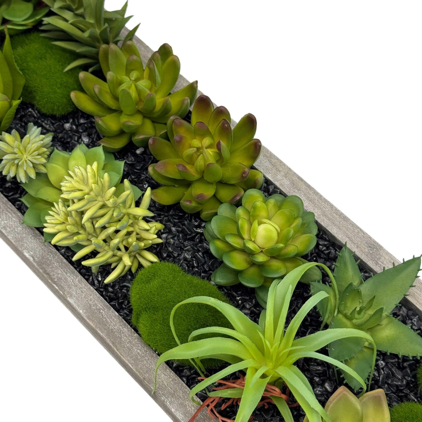 Galt International Faux Assorted Succulent in 31" Wood Tray w/Handles w/Black Rocks | Grey Wood Tray, Artificial Green Moss, Dining Coffee Table Centerpiece (Updated 2026 Packaging)