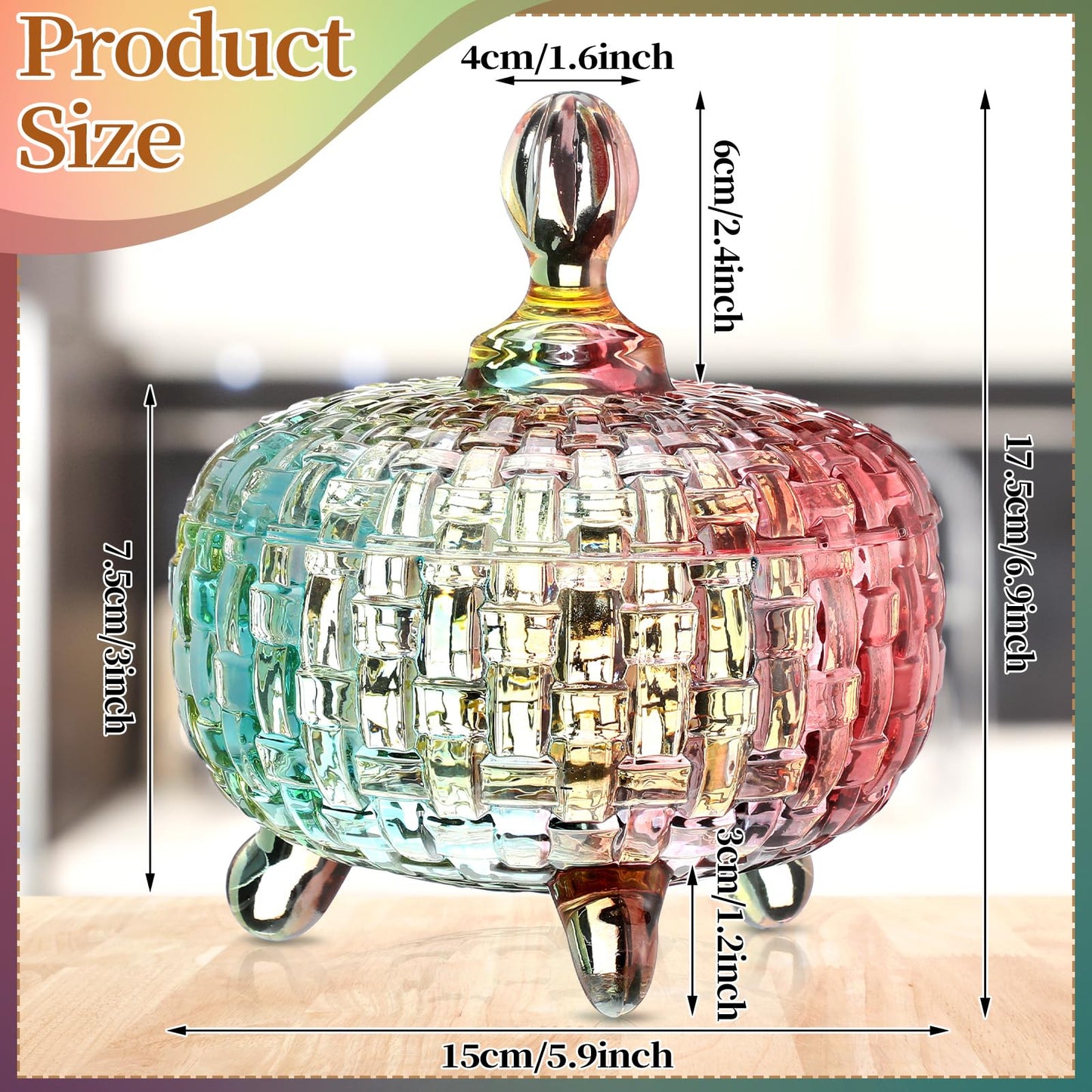 DoubleFill 26 oz Large Glass Candy Dish with Lids Candy Crystal Jar with Lid Decorative Covered Glass Jar Jewelry Box Wedding Buffet Biscuit Containers for Snacks(Bright,Medium)