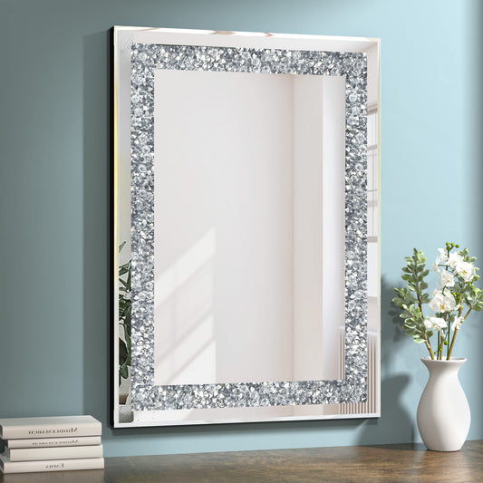 GOAND Crystal Decorative Mirror-36 x24 Gorgeous Silver Mirror, Crush Diamond Mirror for Wall Decoration Bedroom, Bathroom, Dining Room and Living Room