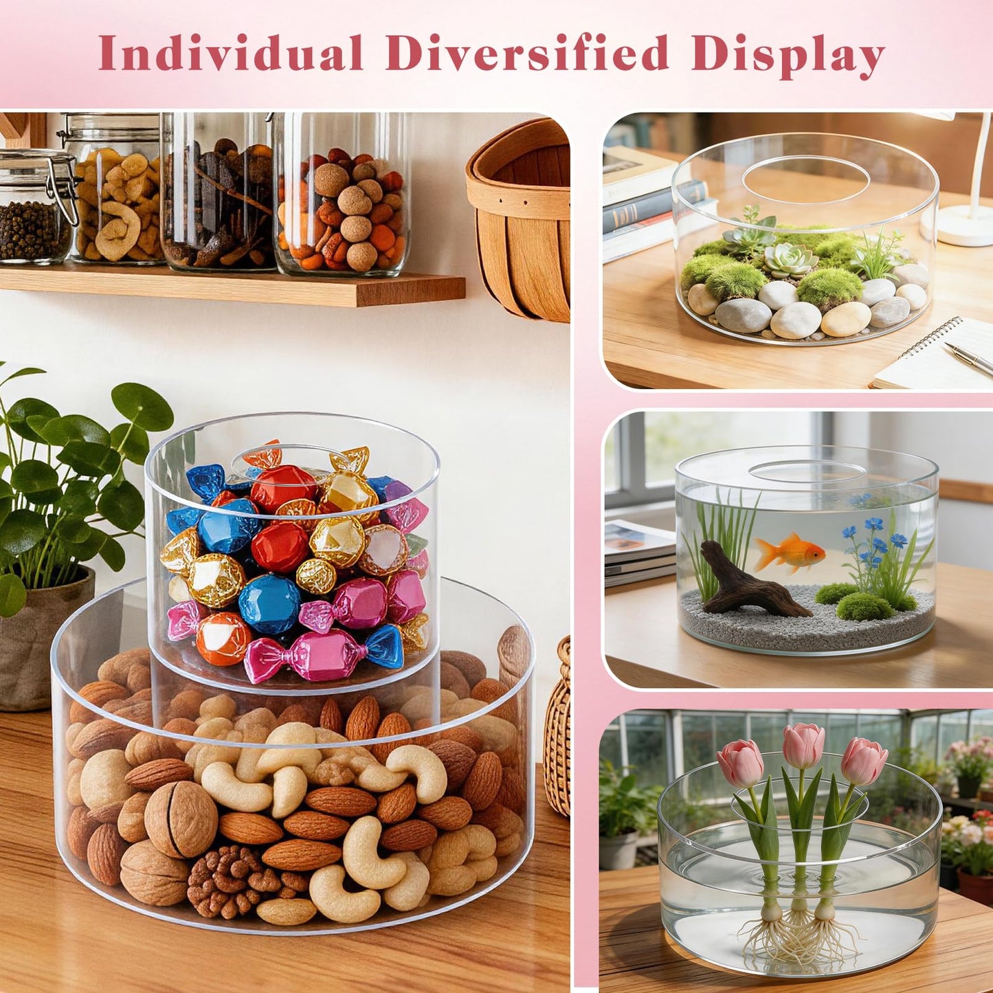 SAMYUCHO Acrylic Cake Stand with Led Lights, 2 PCS Round Cake Riser