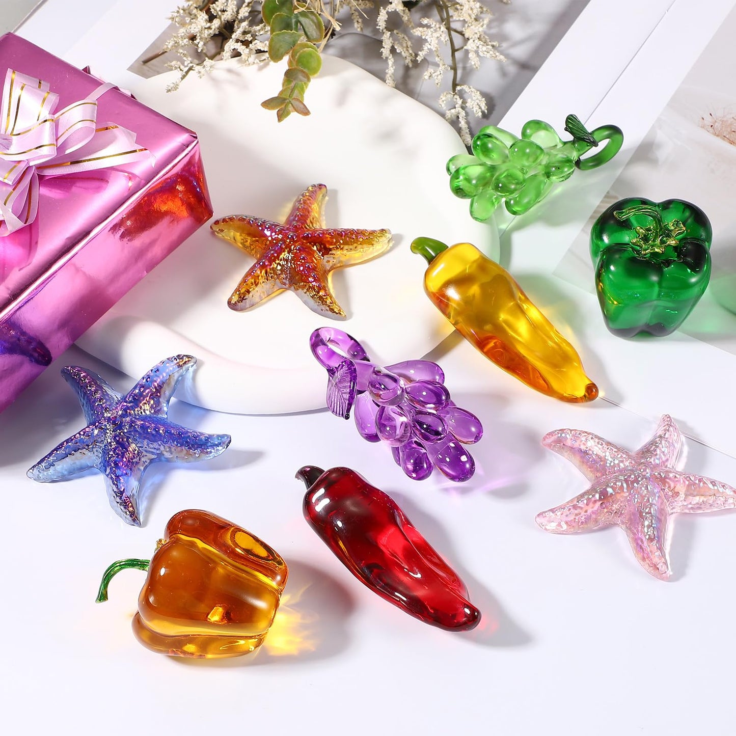 uxcell Glass Starfish Figurine Crystal Handmade Blown 3 Inch Glass Collectible Adornments Ornament for Home Desk Decoration Gift, Blue