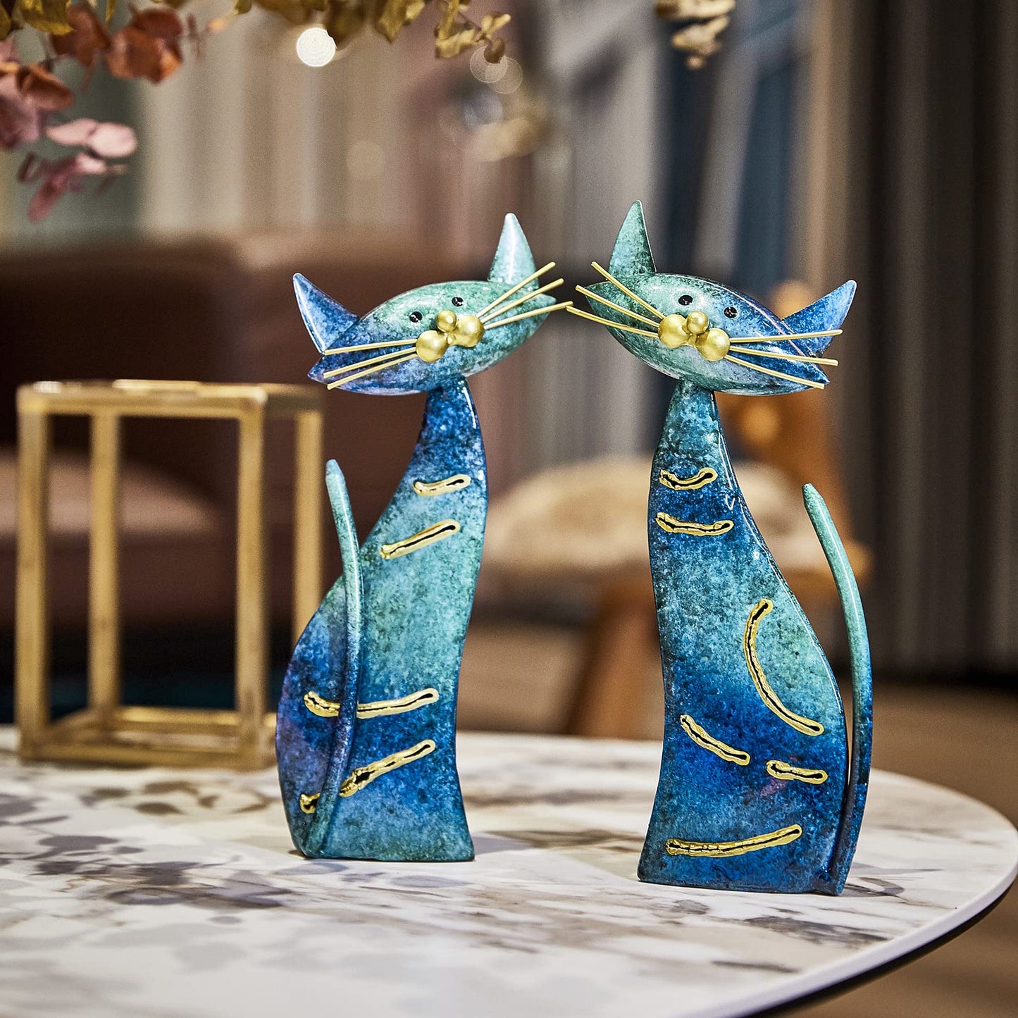 Aayla Cat Statues – Set of 3 Small Blue Aqua Cats Figurine Adorable Kitty Gift for Cat Lovers, Home Kitchen Decoration (8.5" H Blue)