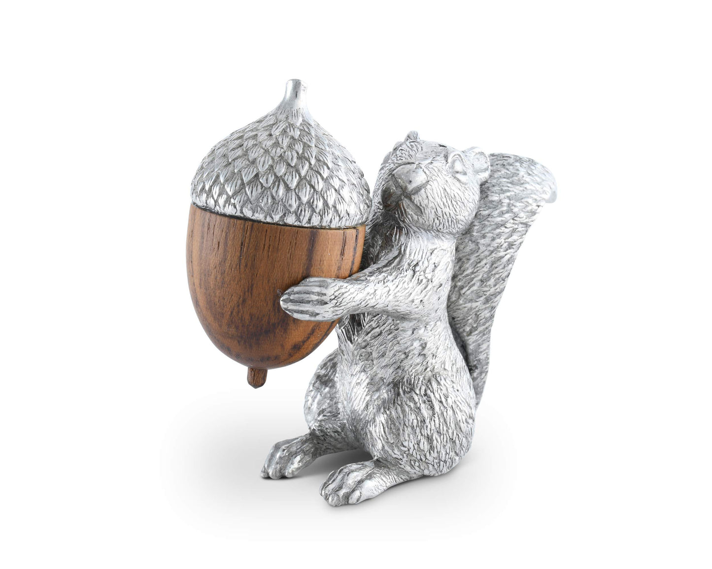 Vagabond House Pewter Squirrel with Wood Acorn Salt and Pepper Shaker Set Fall Harvest Tableware 3 inch Tall
