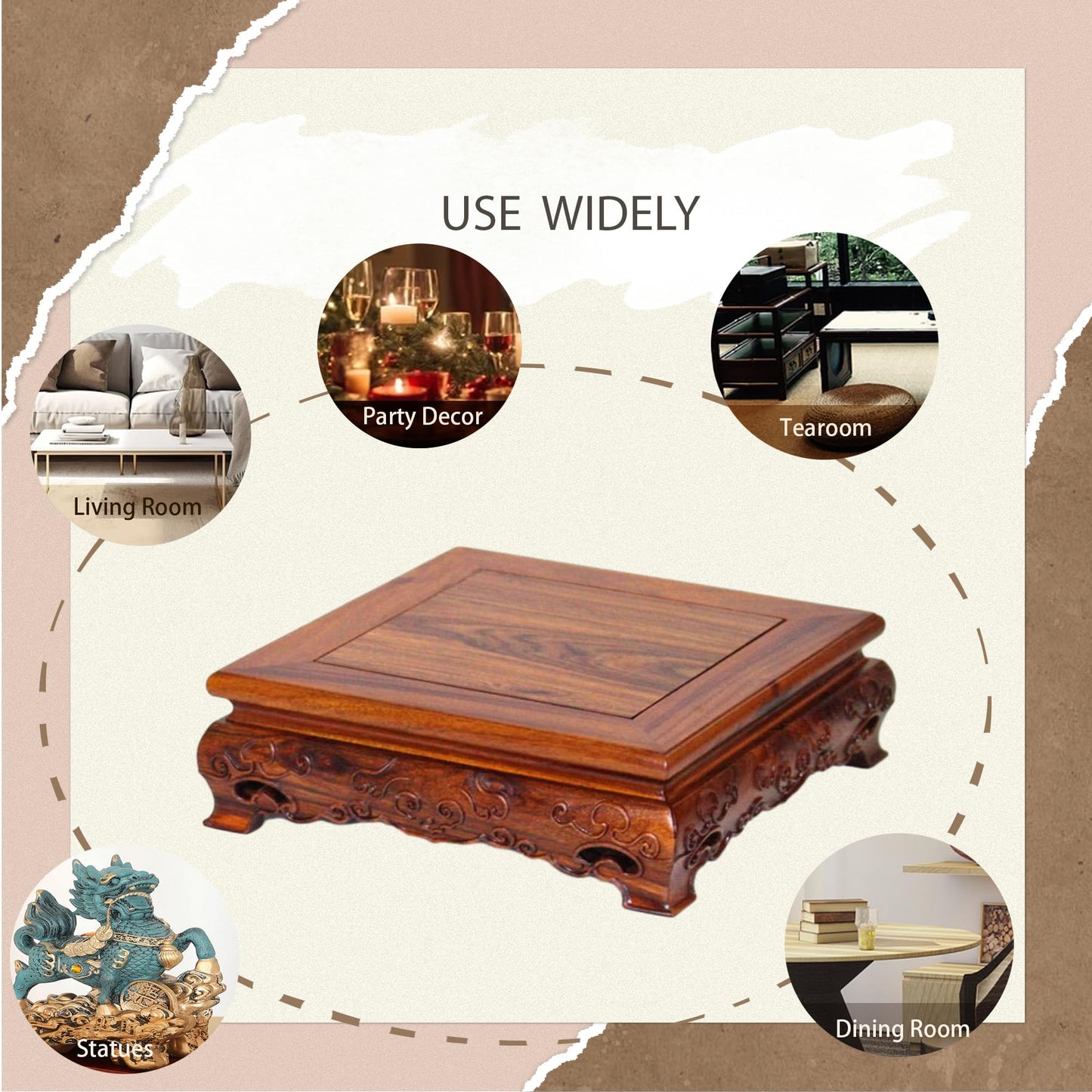 GOLDY&WENDY Oriental Rosewood Display Stand Wood Home Decor Square Wooden Pedestal Base for Vases Teapot Stones Crafts, 6.1x6.1x2.9in