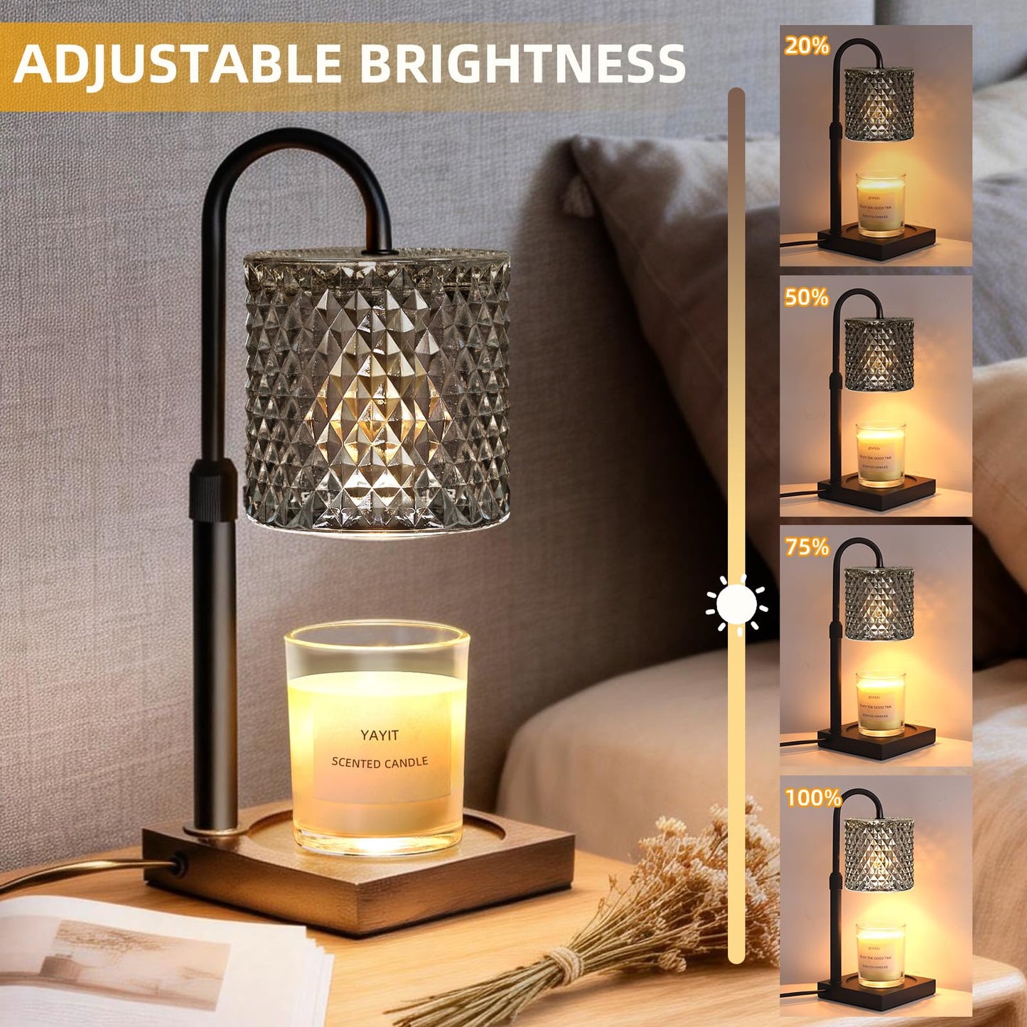 YAYIT Candle Warmer Lamp with Timer Dimmer Adjustable Height, Candle Warmer with 2 Bulbs for Jar Candles, Home Decor, for Women Birthday