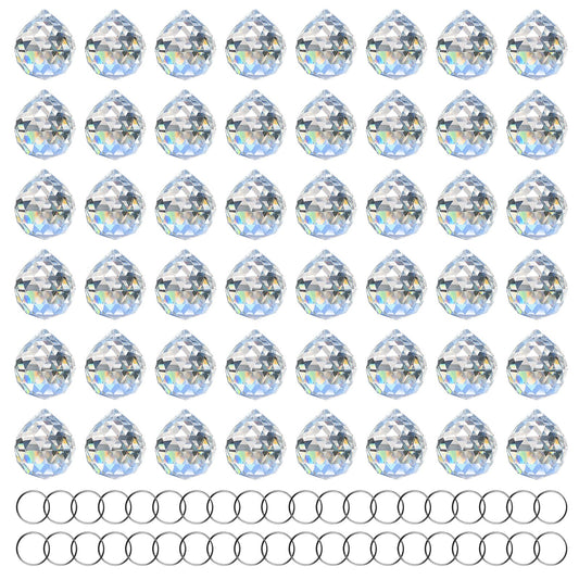 MerryNine 48 Pcs 30mm Clear Crystal Ball Prism Sun Shine Catcher Rainbow Pendants Maker, Hanging Crystals Prisms for Windows, for Feng Shui, for Gift (30mm/1.18" 48pack, 48)