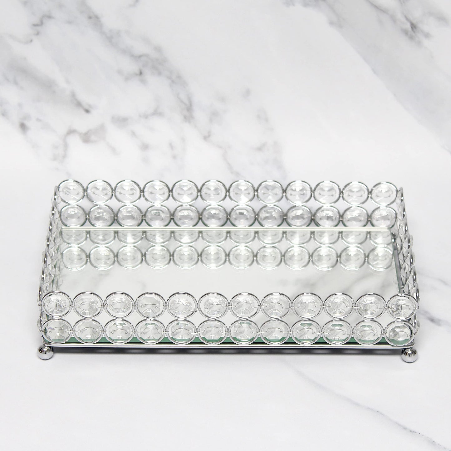 Elegant Designs HG1010-CHR Elipse Crystal Decorative Mirrored Jewelry or Makeup Cosmetic Perfume Vanity Organizer Tray, Chrome